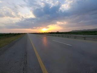 Sunset on the road.