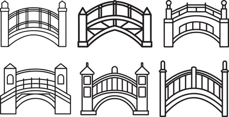 Fototapeta premium set of bridge line art, black outline, vector and illustration, line art&nbsp;and&nbsp;outline