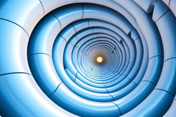 Obraz premium A vertical spiral tunnel made of white metal, looking up from the bottom to see its center point. The overall composition is symmetrical and balanced, with an overhead perspective. White background,