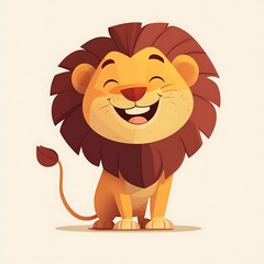 Fototapeta premium cartoon lion sitting and smiling with a white background