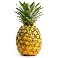 Fototapeta premium Ripe Pineapple with Vibrant Yellow and Green Hues Isolated on White Background
