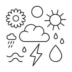 weather icons set Coloring page white Background