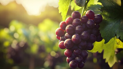 Naklejka premium Grapes in Vineyard for Harvest - Purple Bunch