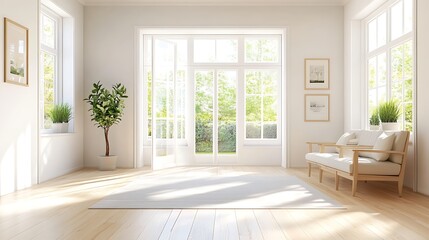 Fototapeta premium Beautiful Modern Living room Interior with furniture's ,mockup frame , posters, wall -3d Rendering