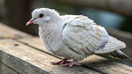 Obraz premium Beautiful Dove on Wooden Perch – Peace, Nature, and Wildlife Photography