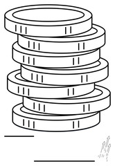 Stack of coins symbolizing wealth, savings, and investment with upward arrows. Ideal for finance, banking, economy, budgeting, income revenue business success. Abstract line flat metaphor
