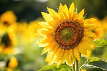 Fototapeta premium A single sunflower with detailed textures and bright yellow petals, isolated