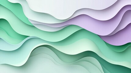 Obraz premium Abstract pastel green and purple wavy paper cut background.