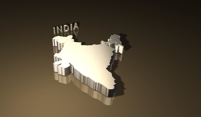 3D Map of India in golden theme golden frame for print presentation purpose 2