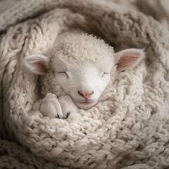 Naklejka premium araffe sleeping in a blanket with its eyes closed