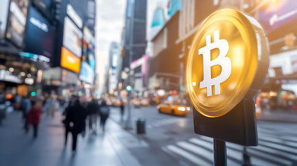 Bitcoin investment surge in times square new york digital currency urban landscape street view crypto trends