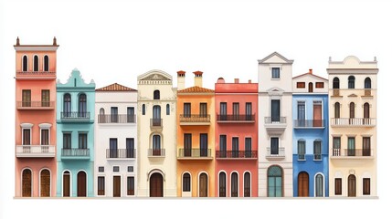 Fototapeta premium Colorful building facades line with unique architectural styles