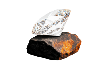 Elegant diamond resting on a polished rock, cut out