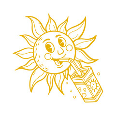 Sun Sipping Juice Hand-Drawn Vector Clipart Isolated Illustration