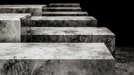 Concrete table with industrial aesthetic, raw and minimal setting, moody grayscale tones, sleek modernist look