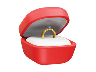 Ring in Red Box icon 3d render. Weeding ring icon illustration 3d