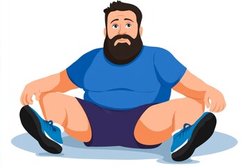 a 2D cartoon illustration of a runner stretching legs after a run, relaxing and focused, white background