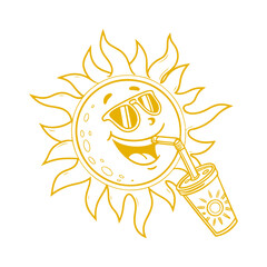 Sun Sipping Juice Hand-Drawn Vector Clipart Isolated Illustration