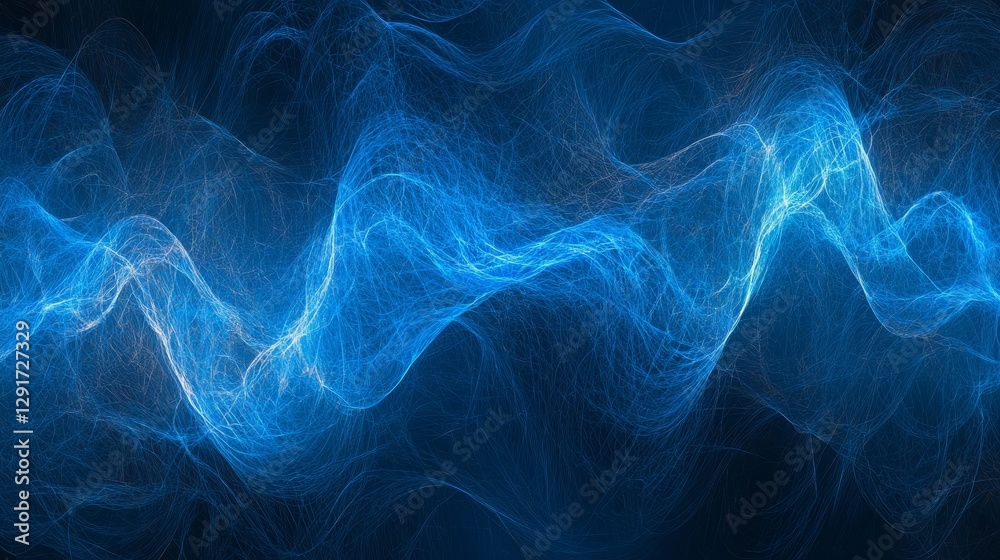 Poster dynamic blue waves of light create an abstract representation of energy in a dark background setting