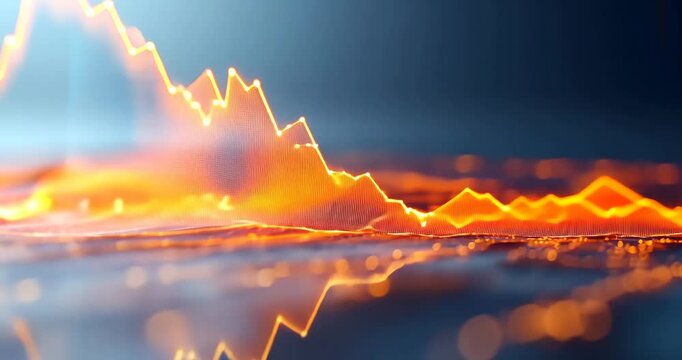 Orange graph chart of financial market decline, showing decrease and loss, with dramatic lighting.