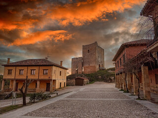Sunset over the Castle of Calataazor and historic village street