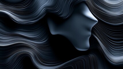 Naklejka premium Abstract profile of a woman's face emerging from flowing, dark, wavy lines.