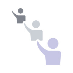People raised hand icon in flat color style