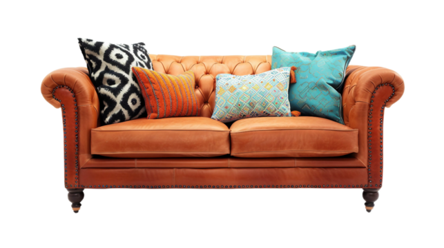 Accent Pillow on Sofa on transparent background PNG.