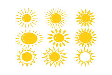Sun Icon Pack Minimal Vector Illustrations on White Background