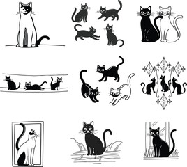 A premium set of cat's silhouettes and vector design