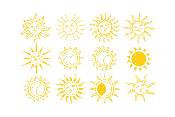 Simple Sun Icon Collection. Sun Vector Illustrations on Isolated Background