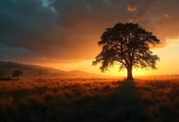 Obraz premium Sonnenaufgang im Bergwald. Generative AI