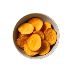 Bowl of Fried Sweet Potato Chips on transparent background