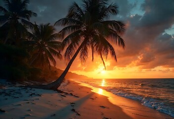 Sunset on the beach, generative ai