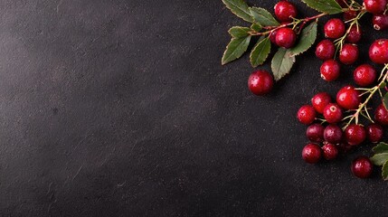 Red berries on dark background, food blog, recipe
