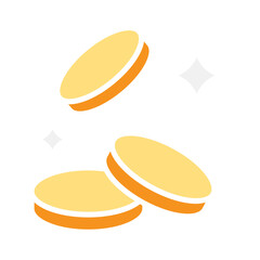 Falling coin icon in flat color style