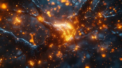 Fototapeta premium Illuminated Neuron Network in Abstract Deep Space