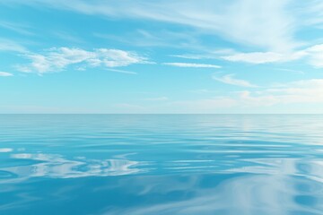 A serene view of a calm ocean under a bright blue sky, reflecting tranquility and vastness.