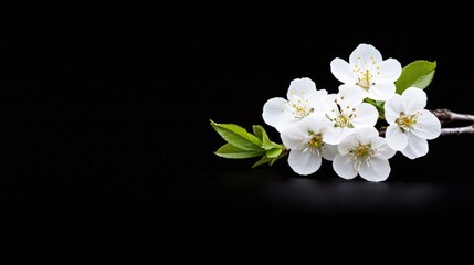 Obraz premium White blossoms on black background; spring floral design