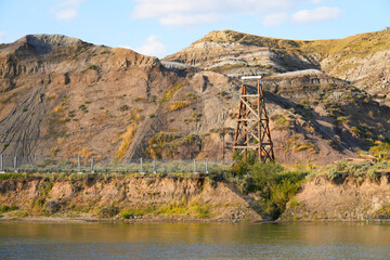 Star Mine Suspension Bridge across the Red Deer River in Drumheller, Alberta, Canada