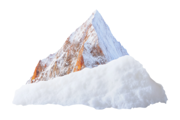 Snow-covered mountain peak under bright sunlight, cut out