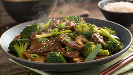 The comforting and rich flavors of Beef and Broccoli, with tender beef slices stir-fried in a savory oyster sauce