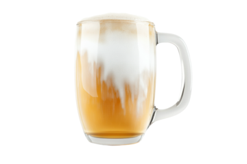 Craft beer served in a clear glass mug, cut out