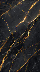 Luxuriously Smooth Black Marble Surface with Intricate Gold Veining Creating a Striking and Elegant Contrast: Perfect for Interior Design and Decoration, Highlighting Natural Patterns and the Sophisti
