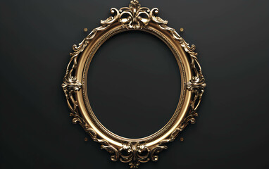 Ornate golden mirror frame displaying intricate designs against a deep black wall in an elegant setting, showcasing craftsmanship and luxury in interior decor