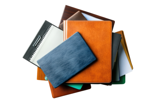 Artfully stacked notebooks, cut out