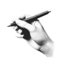 Hand Holding a Pen Halftone Effect Retro Vector Illustration