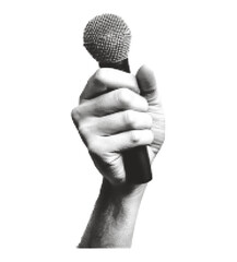 Hand Holds Microphone Halftone Effect Retro Vector Illustration