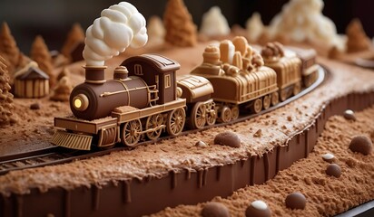 Chocolate Train on Edible Railway – Whimsical Dessert Fantasy Concept