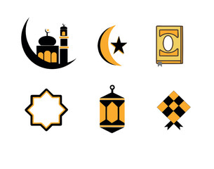 Illustrations of Islamic symbols representing cultural heritage, spirituality, and traditions during a festive occasion